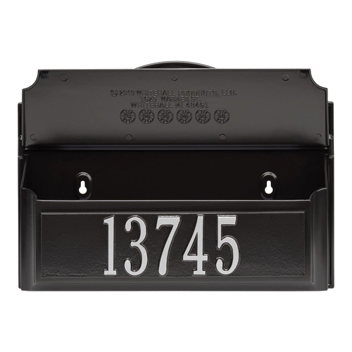 Handcrafted black and silver wall mount mailbox with raised white house number 13745, made in USA, enhancing curb appeal in Home & Decor and Mailboxes and Address Signs collections.