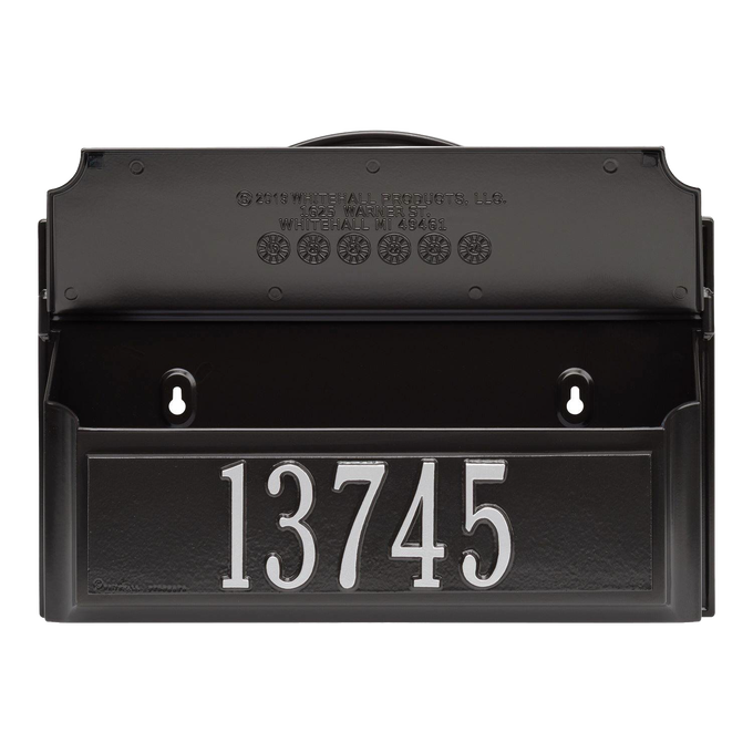 Handcrafted black and silver wall mount mailbox with raised white house number 13745, made in USA, enhancing curb appeal in Home & Decor and Mailboxes and Address Signs collections.