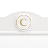Detail of a handcrafted white and gold personalized mailbox monogram featuring the letter C, made in USA, perfect for enhancing curb appeal in Home & Decor and Mailboxes collections.