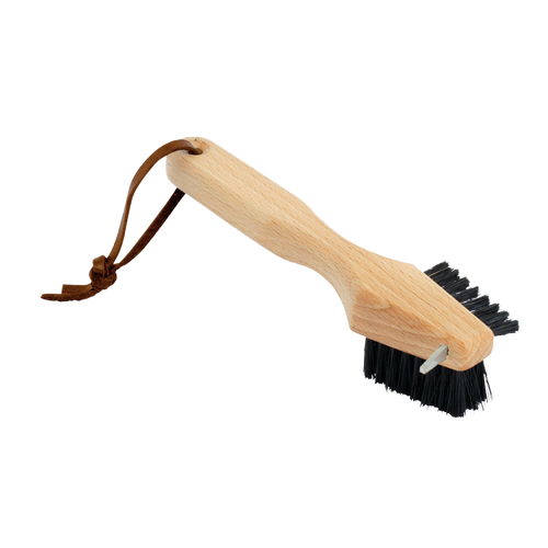Handcrafted wooden brush with stiff bristles and metal scraper, designed for quick cleaning of shoe soles, perfect for Health & Wellness, Household Cleaning, and Best Sellers collections.