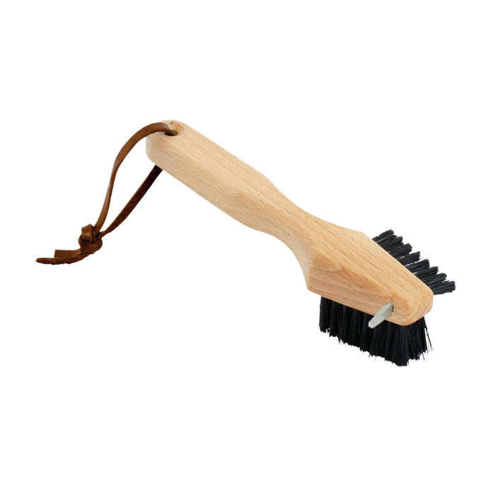 Handcrafted wooden brush with stiff bristles and metal scraper, designed for quick cleaning of shoe soles, perfect for Health & Wellness, Household Cleaning, and Best Sellers collections.