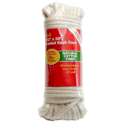 Pack of four natural cotton fiber braided sash cords with low stretch and 30 lb load limit, ideal for outdoor clothesline and drying accessories in home and laundry supplies collections.