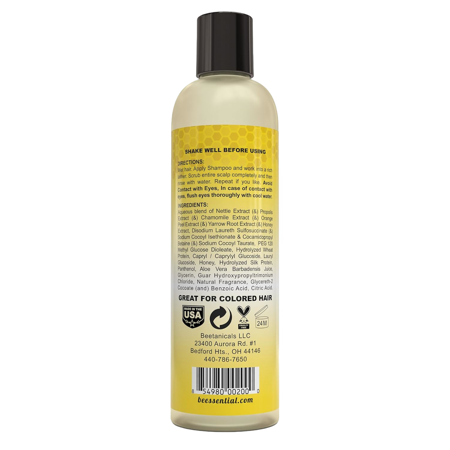 Handcrafted 8 fl oz bottle of sulfate-free shampoo with natural ingredients including honey, designed for colored hair and featured in Health & Wellness, Grooming and Personal Hygiene, Soaps and Soapmaking, Shampoo and Conditioner, USA Made, Best Sellers, and Promo Eligible collections.
