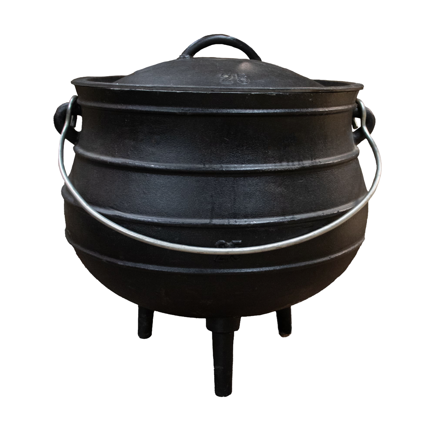 Handcrafted cast iron campfire kettle with a rounded body, fitted lid, wire bail handle, and three sturdy legs, designed for outdoor cooking in Farm, Garden & Tool, Camping, Best Sellers, and Promo Eligible collections.