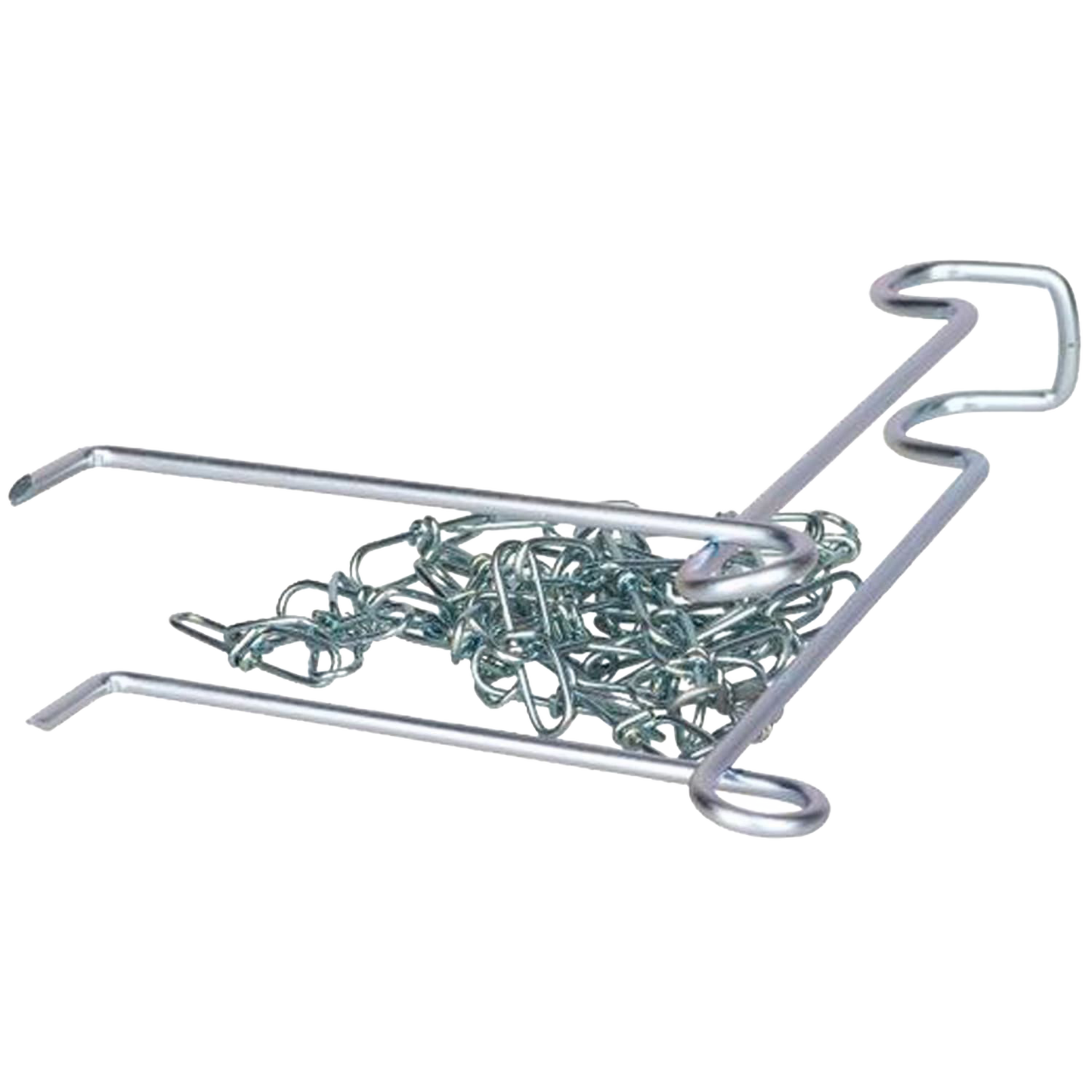 Sturdy metal lantern hanger with integrated chain, designed to suspend lamps from trees or posts for enhanced outdoor lighting, perfect for camping, emergency supplies, and barn use.