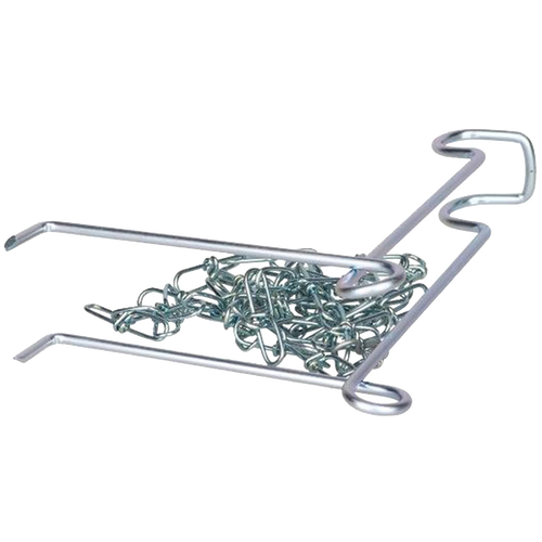 Sturdy metal lantern hanger with integrated chain, designed to suspend lamps from trees or posts for enhanced outdoor lighting, perfect for camping, emergency supplies, and barn use.