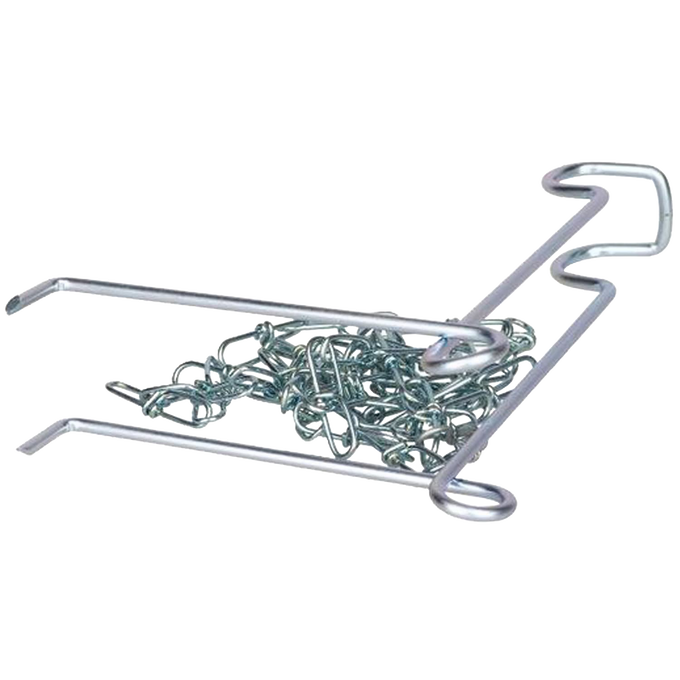 Sturdy metal lantern hanger with integrated chain, designed to suspend lamps from trees or posts for enhanced outdoor lighting, perfect for camping, emergency supplies, and barn use.