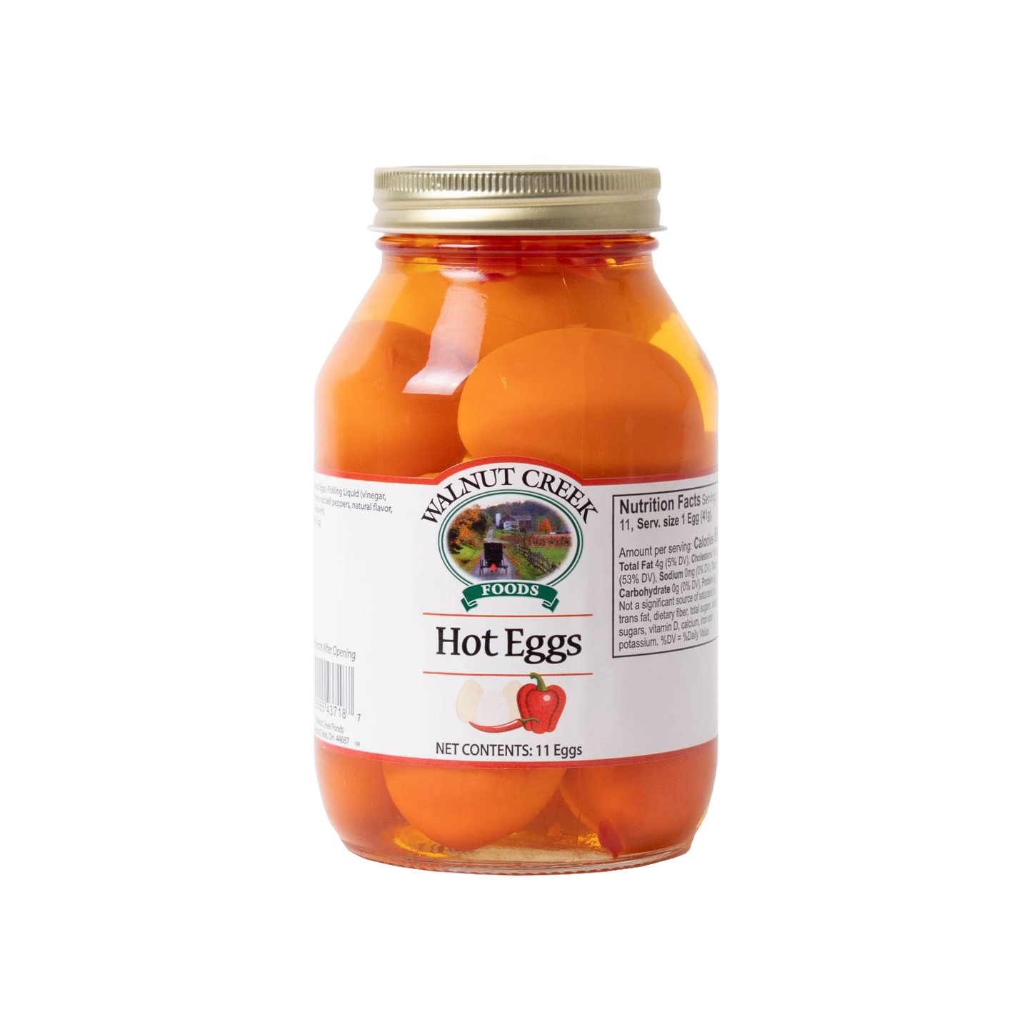 Glass jar of handcrafted hot pickled eggs in spicy red brine, locally made in USA and featured in Kitchen & Food, Food, Pantry, USA Made, and Best Sellers collections.