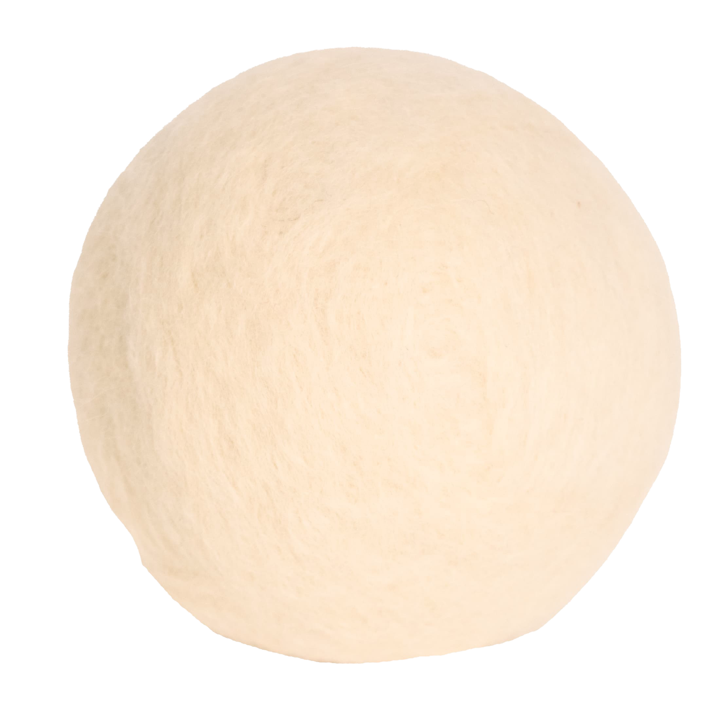 Single natural wool dryer ball in a soft cream color, handcrafted for repeated use, featured in Home & Decor and Laundry Supplies collections with USA made quality.