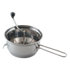 Stainless steel food mill with long handle, hand crank, and hooks to hold it steady on bowls, ideal for pureeing fruits and vegetables in Farm, Garden & Tool and Kitchen & Food collections.