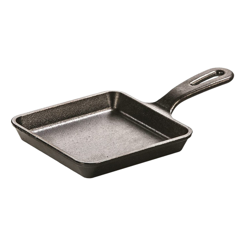 5-inch square cast iron skillet with a long handle, made in USA, handcrafted for versatile cooking in Kitchen & Food, Camping, Cast Iron, and Farm, Garden & Tool collections.