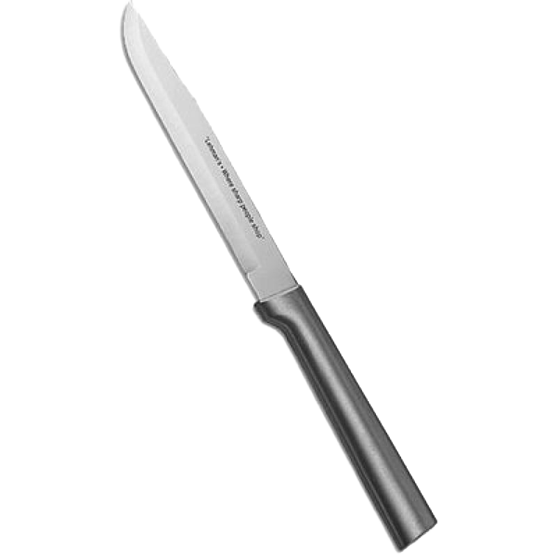 Handcrafted Rada Steak/Utility Knife with a high carbon surgical quality stainless steel blade and unique solid satin-finished recycled aluminum handle, made in USA, ideal for food prep and farm use.