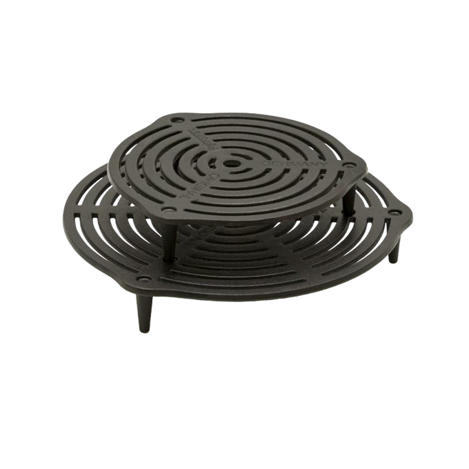 Stackable cast iron grate with raised legs for optimal heat circulation, ideal for multi-level cooking in Dutch ovens, featured in Farm, Garden & Tool, Kitchen & Food, Camping, Cookware, Cast Iron, and Best Sellers collections.