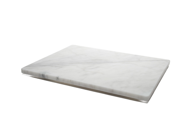 Smooth marble pastry board with rounded edges and rubber feet for stability, ideal for rolling dough and pastry, featured in Kitchen & Food, Cookware, and Baking Supplies collections.
