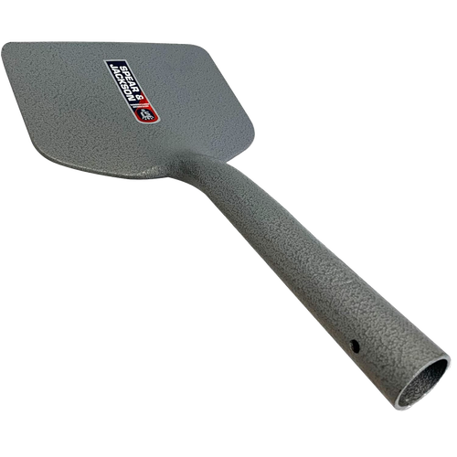 Powder-coated steel hoe head in gray with angled blade and curved neck, designed for weeding and cultivating, ideal for farm, garden, and digging tasks in best sellers collection.
