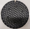 Black metal strainer disk with evenly spaced round holes and notched edges, designed as a durable specialty kitchen and food butchering supply, USA made and popular in best sellers.