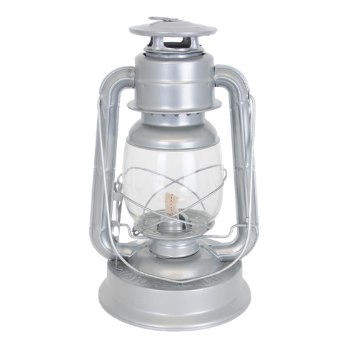 Handcrafted silver lantern with weather-resistant finish, featuring clear glass globe and durable frame, perfect for Farm, Garden & Tool, Camping, Emergency Supplies, and Best Sellers collections.