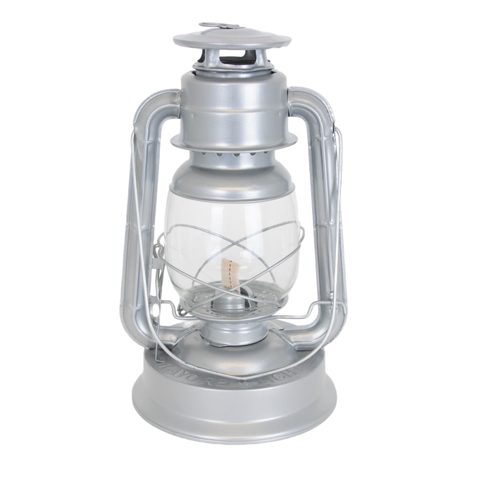 Handcrafted silver lantern with weather-resistant finish, featuring clear glass globe and durable frame, perfect for Farm, Garden & Tool, Camping, Emergency Supplies, and Best Sellers collections.