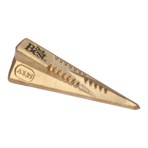 Heavy-duty 3.5 lb wood splitting wedge with a unique four-sided diamond shape and pointed end, designed for efficient wood cutting in farm, garden, and tool collections.