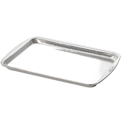 Silver textured baking pan made of heavy-gauge recycled aluminum with a pebble pattern for even browning and easy food release, ideal for kitchen and cookware collections.