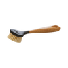 Scrubbing brush with stiff nylon bristles and an ergonomic natural wood handle, designed for cleaning cast iron cookware, featured in Kitchen & Food, Cookware, Cast Iron, Best Sellers, and Promo Eligible collections.