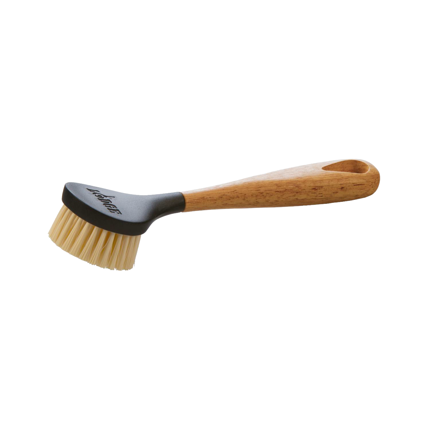Scrubbing brush with stiff nylon bristles and an ergonomic natural wood handle, designed for cleaning cast iron cookware, featured in Kitchen & Food, Cookware, Cast Iron, Best Sellers, and Promo Eligible collections.