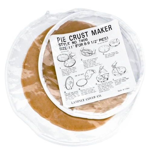 Clear plastic zippered pie crust maker with printed instructional label showing step-by-step dough rolling guide, ideal for Kitchen & Food, Cookware, Baking Supplies, and Best Sellers collections.