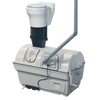 Compact air-flow composting toilet system with white ceramic bowl and integrated vent pipe, designed for water-free waste management, featured in Appliances and Composting Toilets collections.