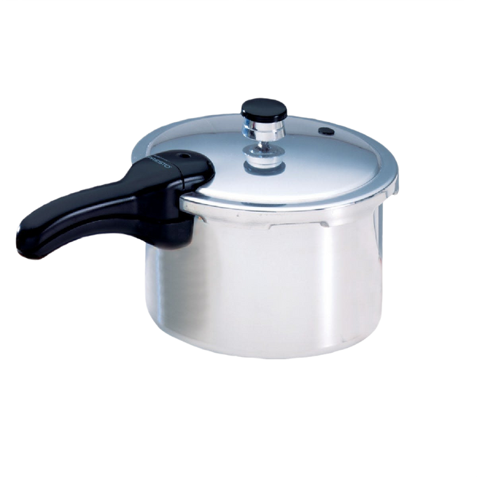 Elegant aluminum pressure cooker with polished surface and black ergonomic handle, designed for quick, flavorful meals, featured in Kitchen & Food, Cookware, Pots and Pans, Best Sellers, and Promo Eligible collections.