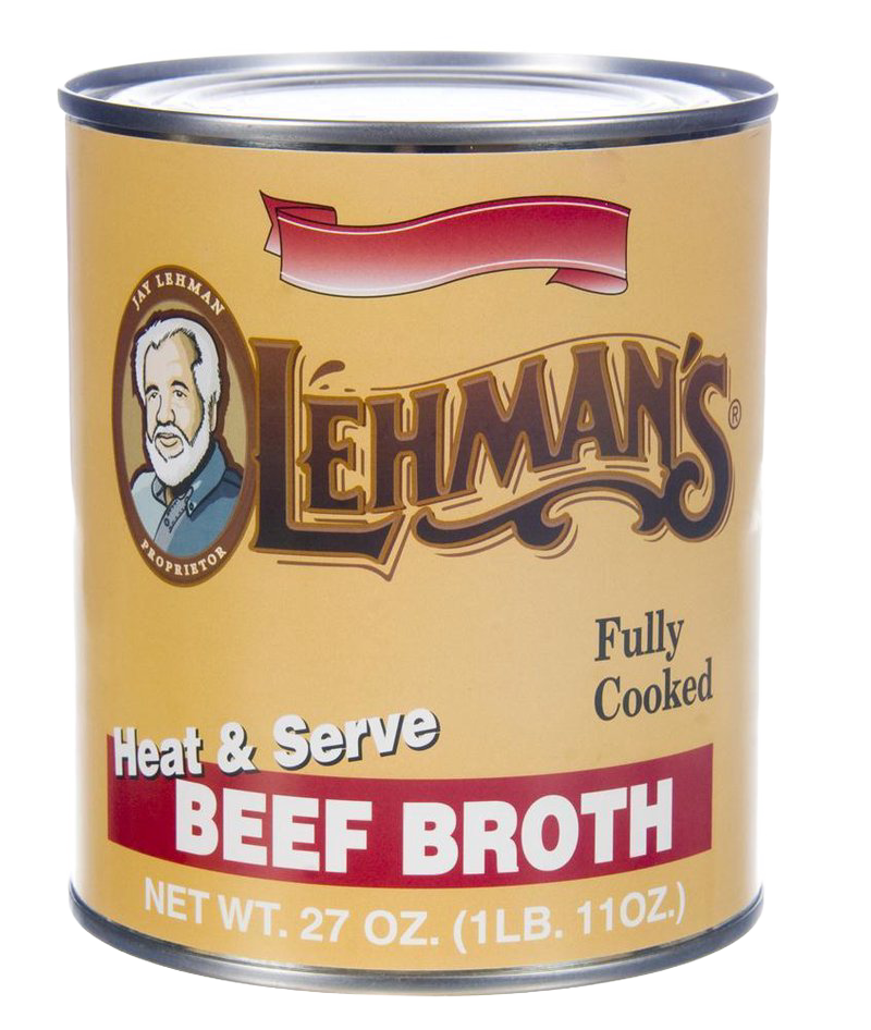 Can of Lehman's handcrafted, fully cooked beef broth for convenient heat-and-serve use, ideal for stews, soups, and casseroles in Farm, Garden & Tool, Kitchen & Food, Emergency Supplies, and Best Sellers collections.