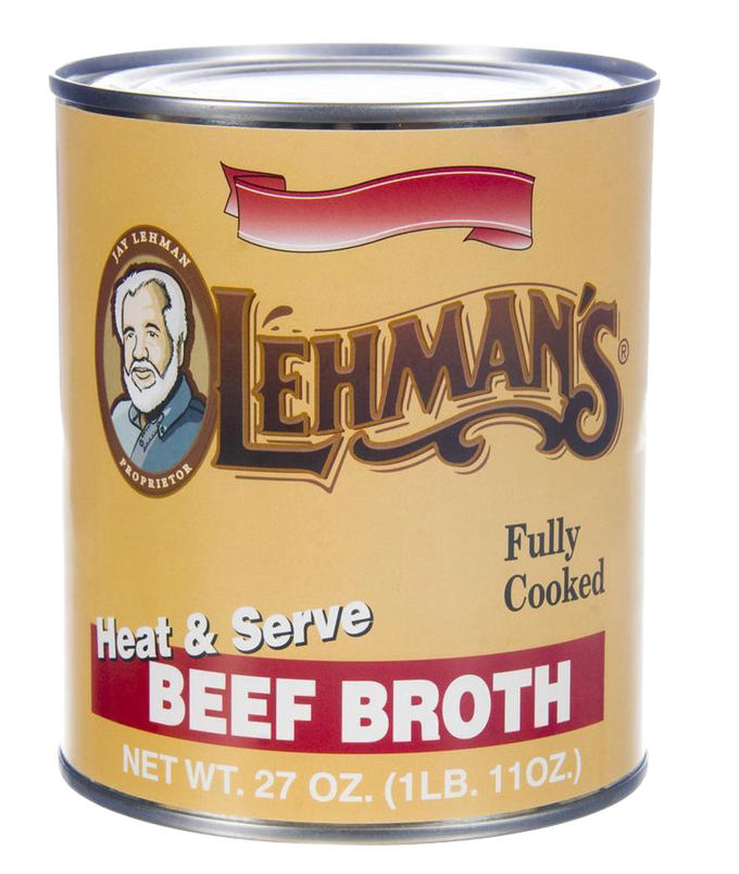 Can of Lehman's handcrafted, fully cooked beef broth for convenient heat-and-serve use, ideal for stews, soups, and casseroles in Farm, Garden & Tool, Kitchen & Food, Emergency Supplies, and Best Sellers collections.