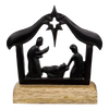 Handcrafted cast iron Nativity silhouette featuring the Holy Family under the North Star on a wooden base, perfect for Home & Decor, Holiday Decor, Best Sellers, and Promo Eligible collections.