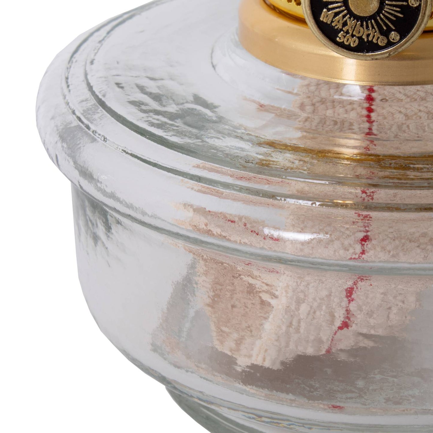 Handcrafted clear glass oil lamp with polished brass burner and wick, designed for space-saving wall mounting in Farm, Garden & Tool, Lamps & Lighting, Emergency Supplies, Oil Lamps, and Wall Lamps collections.