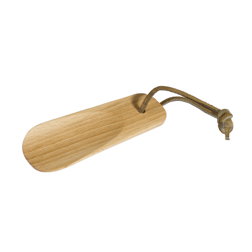 Compact handcrafted beechwood shoehorn with leather strap, designed to protect shoes and simplify dressing; ideal for Health & Wellness, Clothing and Accessories, and Best Sellers collections.