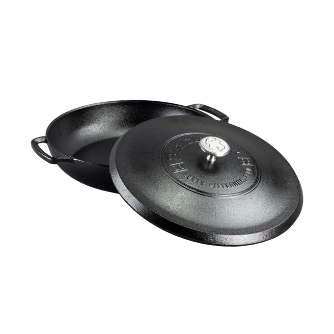 Handcrafted lightweight cast iron braiser with secure lid, featuring a triple-seasoned finish for durable nonstick performance, made in USA, ideal for Kitchen & Food and Cookware collections.