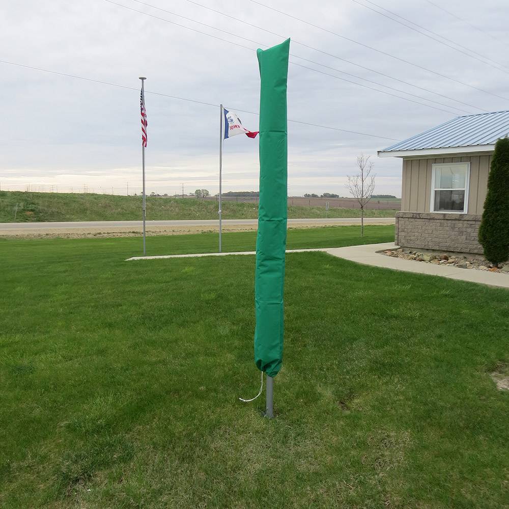 Green weather-resistant protective cover with drawstring closure designed to fit a large rotating clothes dryer, ideal for Home & Decor, Laundry Supplies, and USA Made collections.