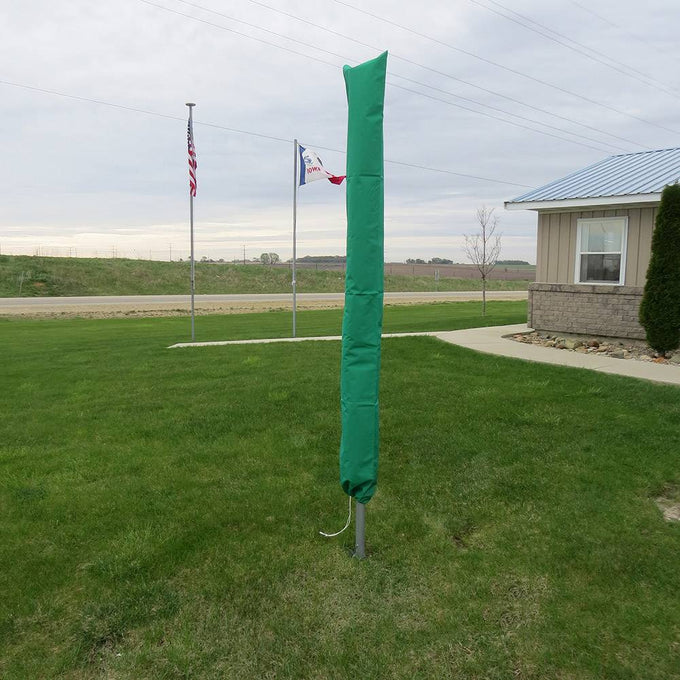 Green weather-resistant protective cover with drawstring closure designed to fit a large rotating clothes dryer, ideal for Home & Decor, Laundry Supplies, and USA Made collections.