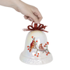 Handcrafted durable dolomite bell with red cardinals perched on a branch, featuring a glittery bow and battery-operated light, ideal for Home & Decor, Holiday Decor, and Promo Eligible collections.
