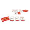 Arrangement of Handmade Karma Card Game set showing numbered cards, rule card, and red-back playing cards, ideal for indoor play and family game collections.