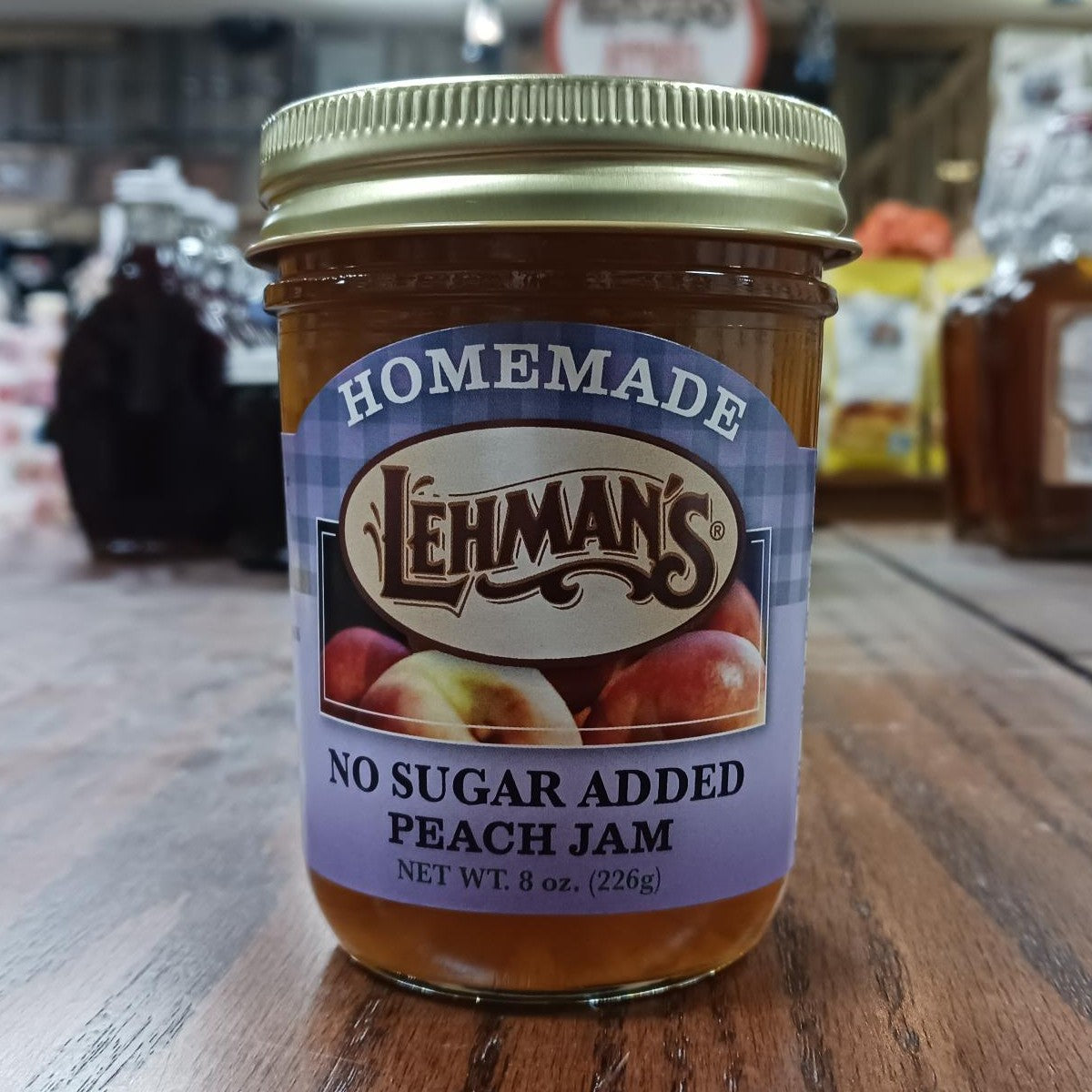 Handcrafted jar of Lehman's no sugar added peach jam made with all-natural ingredients, crafted in the USA, ideal for Kitchen & Food, Peanut Butter & Jellies, Food, USA Made, Best Sellers, and Promo Eligible collections.