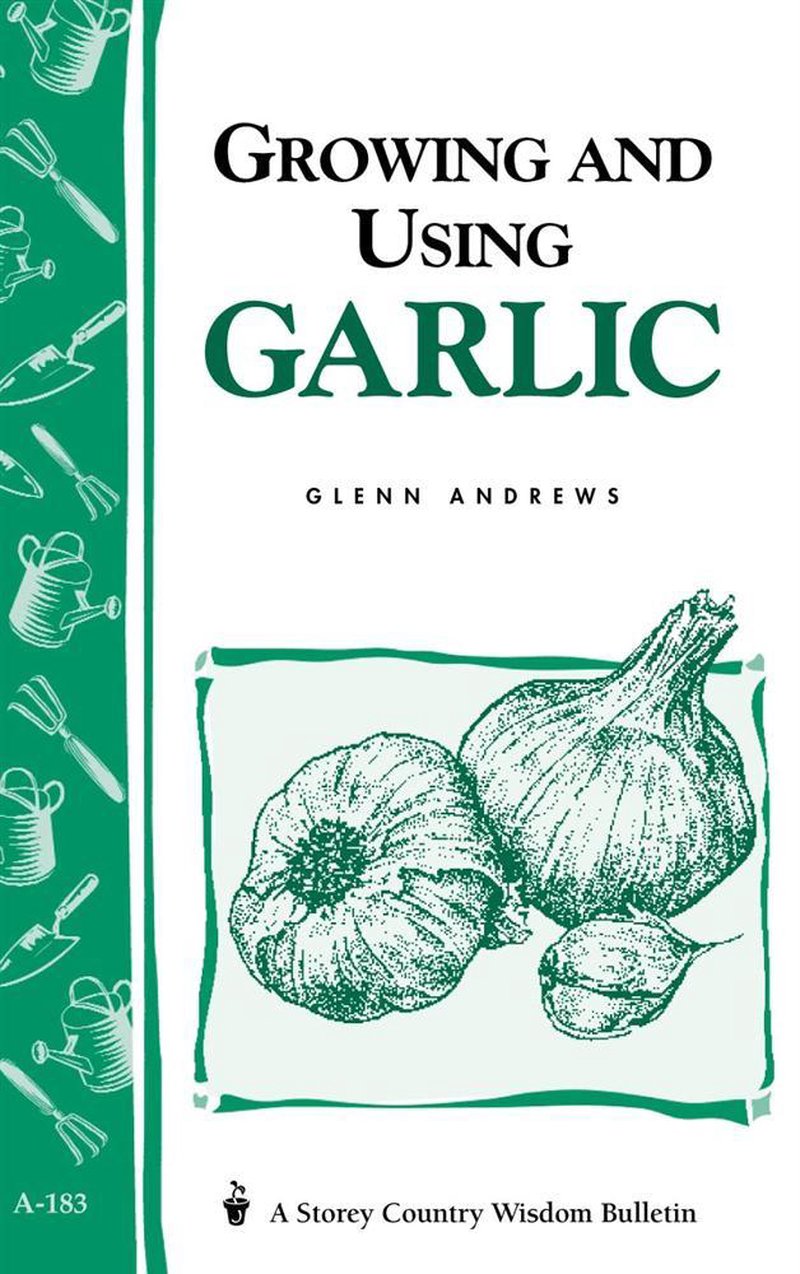 Cover of a how-to book featuring hand-drawn illustrations of garlic bulbs and garden tools, part of Toys, Books & Games and Home and Garden collections.