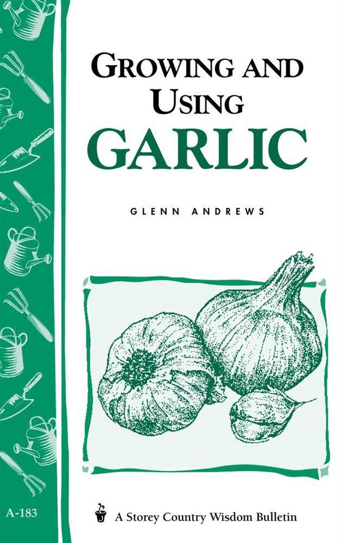 Cover of a how-to book featuring hand-drawn illustrations of garlic bulbs and garden tools, part of Toys, Books & Games and Home and Garden collections.