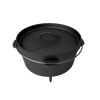 Black nitrided cast iron camp Dutch oven with a sturdy handle and three legs for outdoor cooking, crafted for Farm, Garden & Tool, Kitchen & Food, Camping, Cookware, and Cast Iron collections.