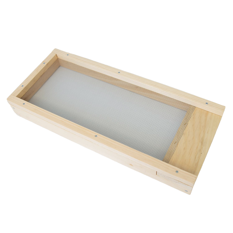 Handcrafted Amish-made wooden varroa mite screen base with fine mesh, designed for monitoring and protecting hives, featured in Farm, Garden & Tool, Beekeeping Supplies, USA Made, and Best Sellers collections.