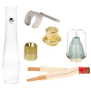 Complete set of lamp parts including glass chimney, burner collar, wick, mantle, flame spreader, and brass components designed for long-lasting use with oil lamps, featured in Lamps & Lighting, Parts and Accessories, Wicks and Mantles, Chimneys and Globes, Lamp Burners and Collars, Other Parts, Best Sellers, and Promo Eligible collections.