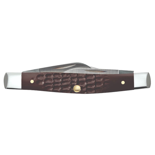 Handcrafted medium stockman knife with brown synthetic handle and sloped bolster, made in USA, perfect for Farm, Garden & Tool, Knives & Axes, and Traditional Pocket Knives collections.