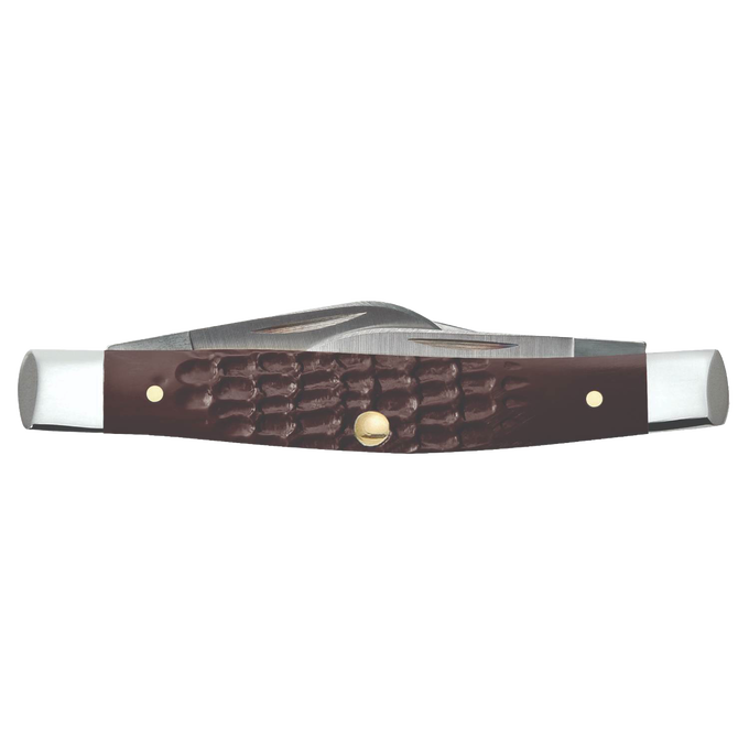 Handcrafted medium stockman knife with brown synthetic handle and sloped bolster, made in USA, perfect for Farm, Garden & Tool, Knives & Axes, and Traditional Pocket Knives collections.