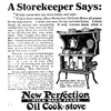 Vintage black and white advertisement for a handcrafted two-burner oil cook stove with ornate design, featuring shelves and cooking pots, highlighting Amish made craftsmanship in USA, listed in Stoves, USA Made, Amish Made, Cookstoves, Best Sellers, Promo Eligible, and All Stoves & Appliances collections.