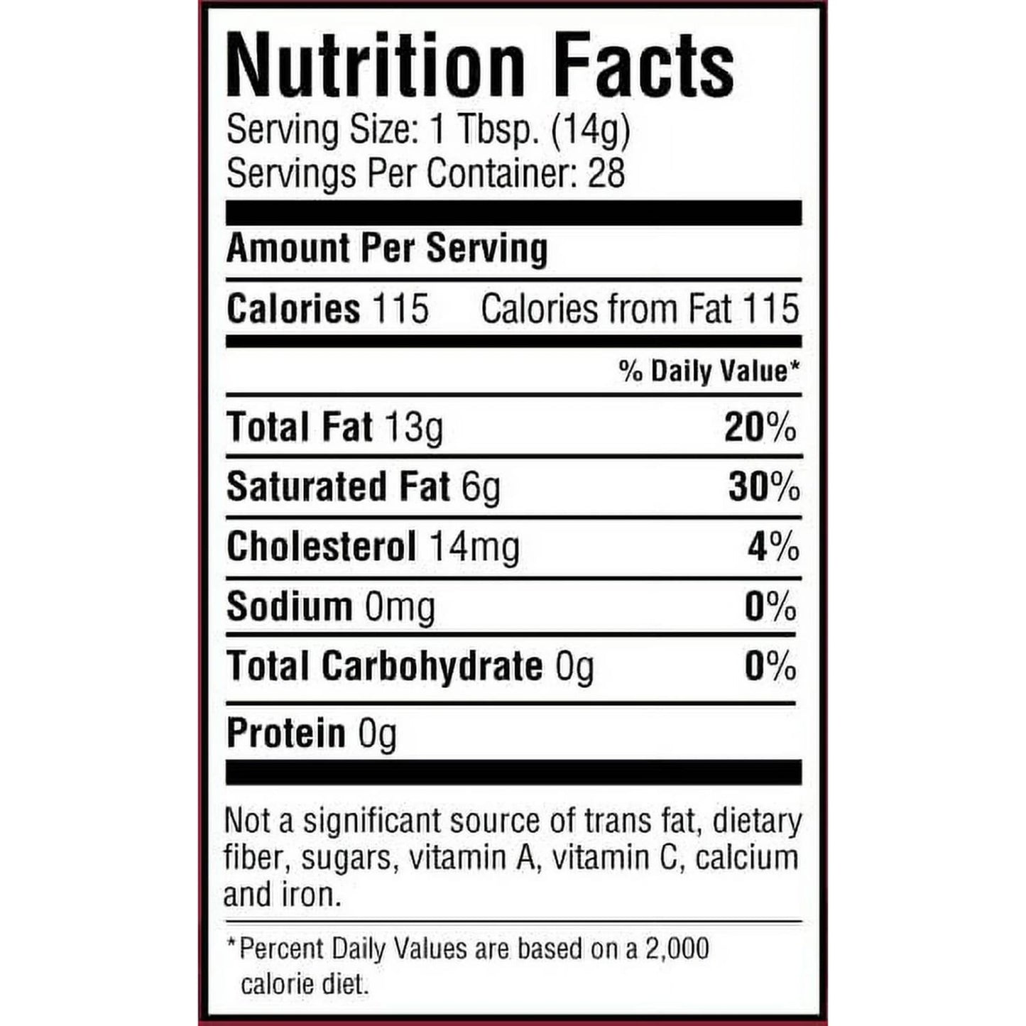 Close-up of the nutrition facts label on a handcrafted 14 oz jar of gourmet premium rendered beef tallow, highlighting fat content and dietary information, featured in Kitchen & Food, Food, Pantry, USA Made, Best Sellers, and Promo Eligible collections.