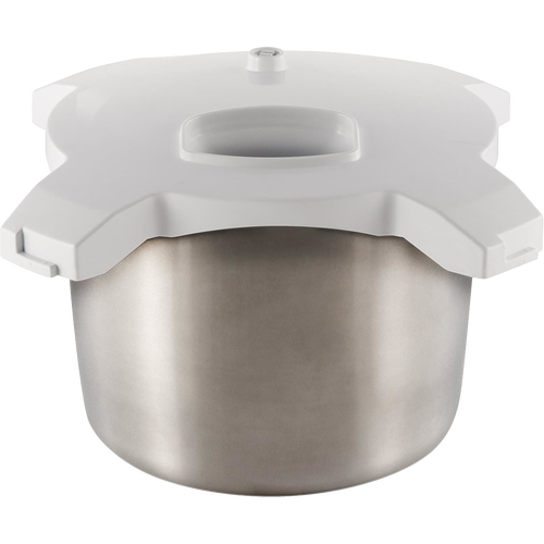 Stainless steel ice cream maker bowl with white plastic lid designed as an attachment for stand mixers, perfect for Kitchen & Food, Kitchen Gadgets, and Best Sellers collections.